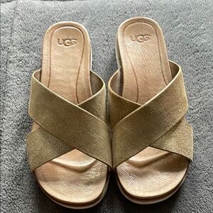 UGG Gold Sandals with Cross-Over Straps size 7.  Gently worn.